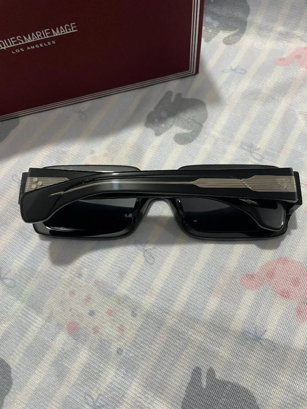 Jacques Marie Mage Rectangular Sunglasses with Thick Black Frames